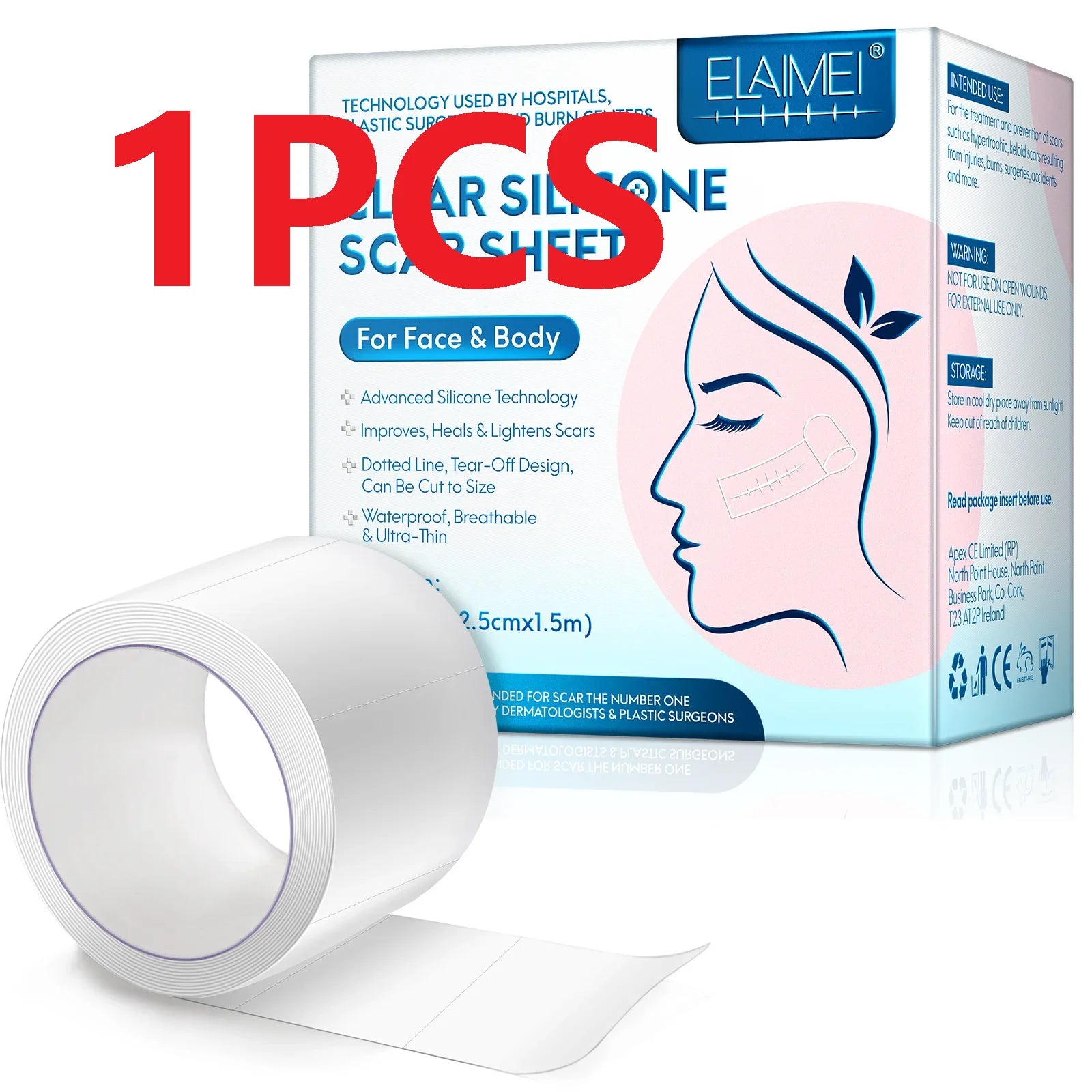 1/2 Roll Invisible Silicone Scar Sheets , 2.5cm X 150cm, Self-Adhesive Scar Cover Tape Reusable and Effective Skin Care Strips